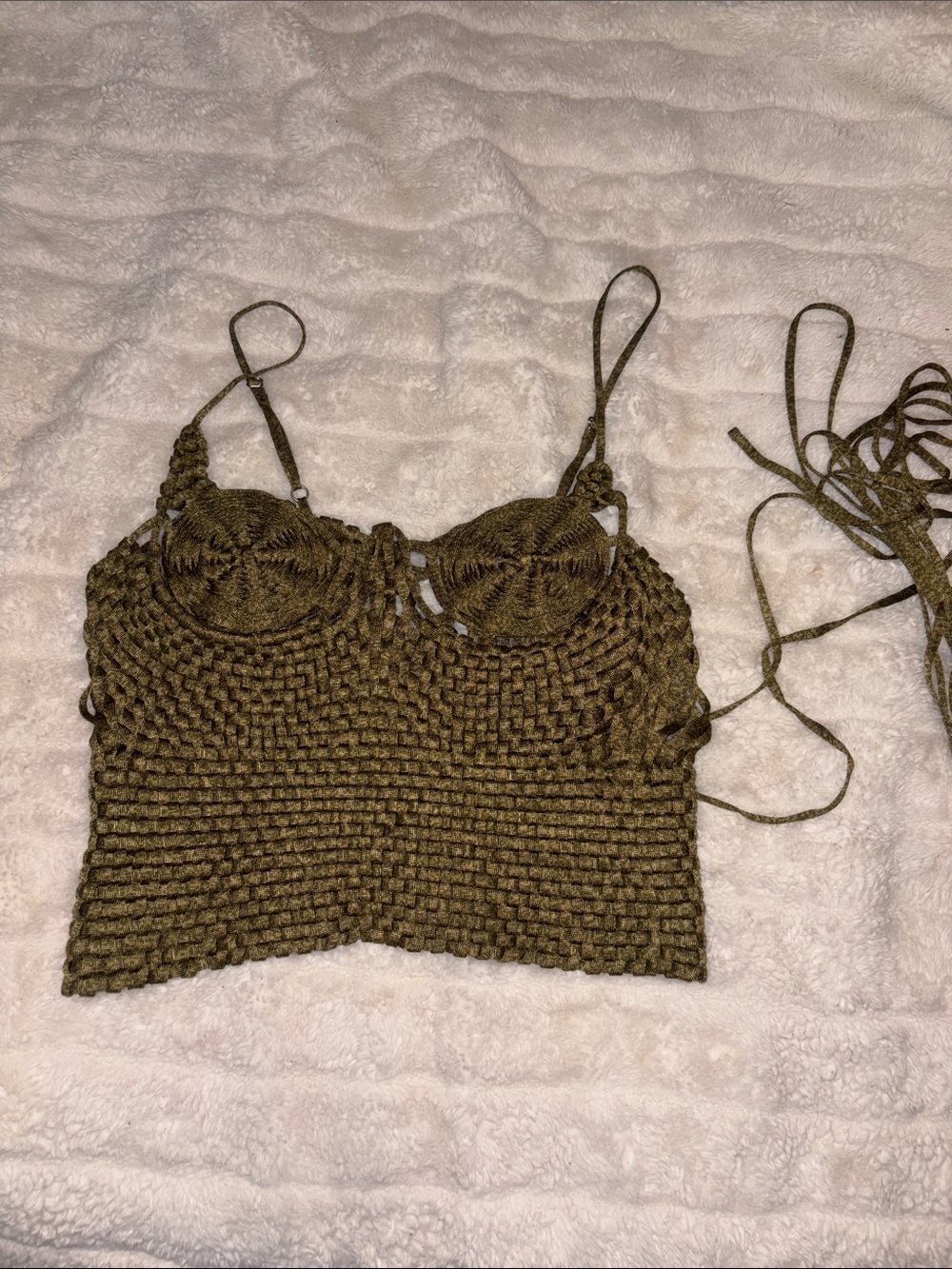 Isa Boulder GrassHopper Olive Crochet Bralette Tank Top - Women